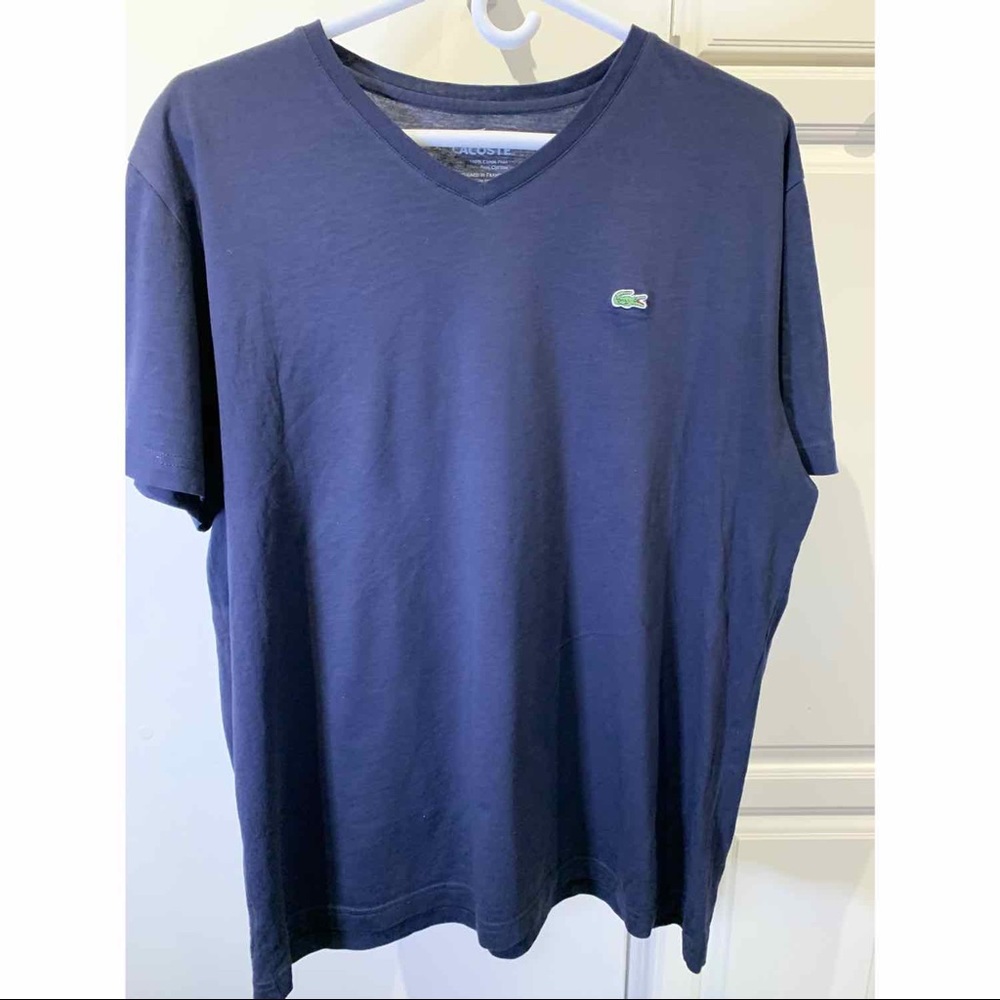 Lacoste V-Neck T-shirt Navy!  Size 6 Euro/Large